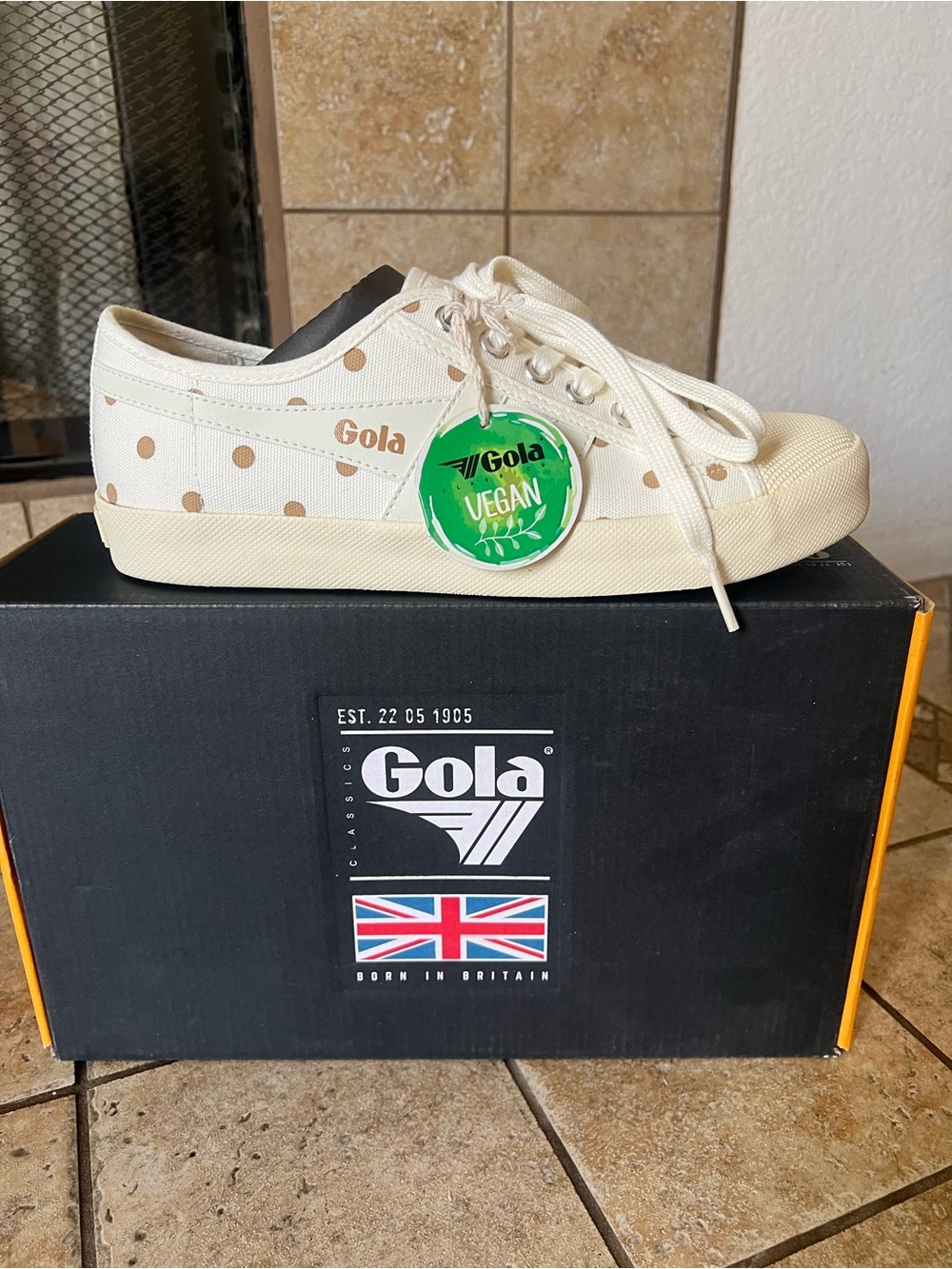Gola Women’s Cream Canvas Sneaker with Gold Polka Dots
